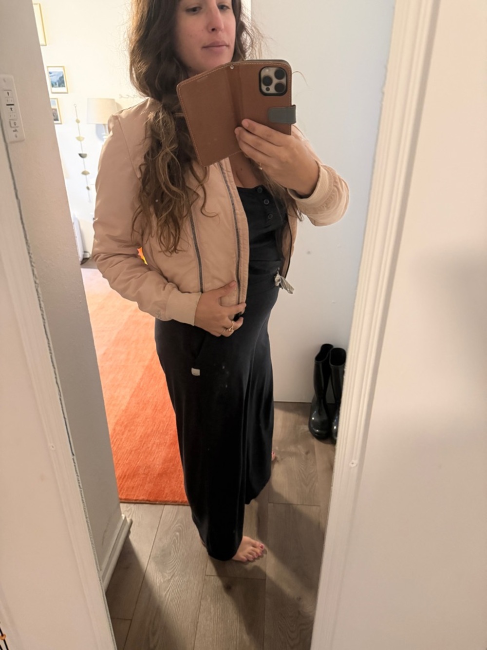 ALO Yoga Women's Light Beige Bomber Jacket with Vertical Zips - Picture 6 of 8